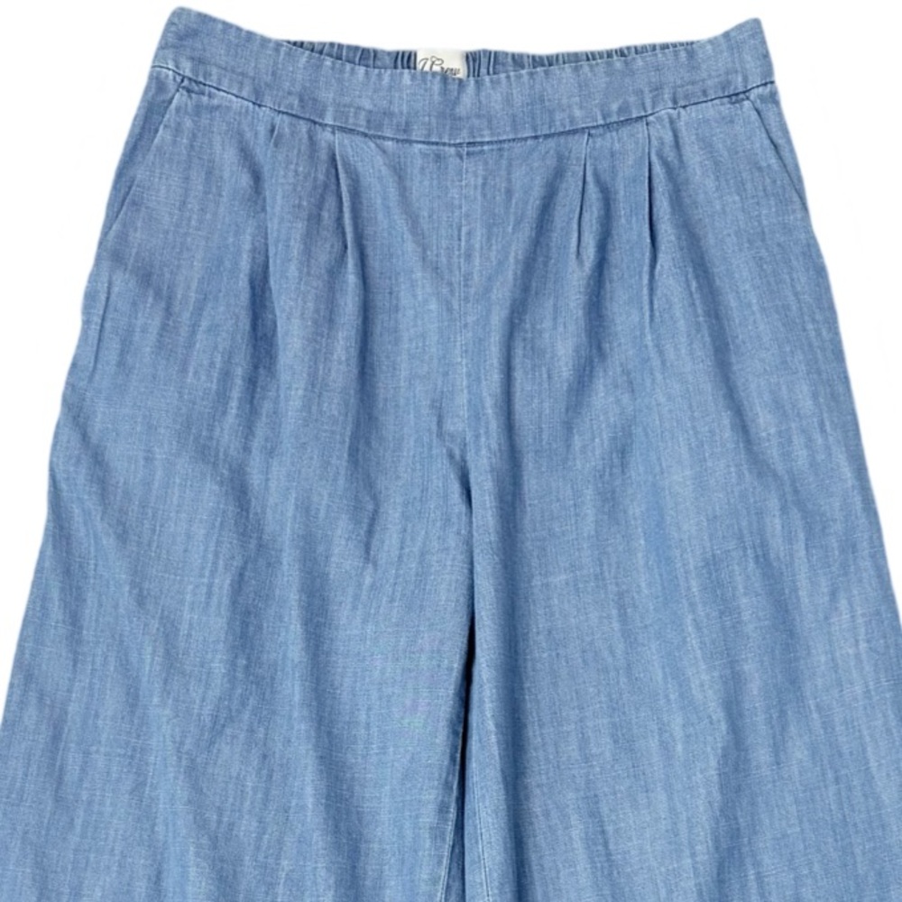 J. Crew Wide-Leg Pull-On Cropped Chambray Pants Nautical Preppy Travel - Picture 3 of 9